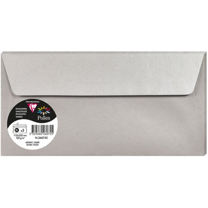 5 Enveloppen Pollen 110x220 mm - Zilver