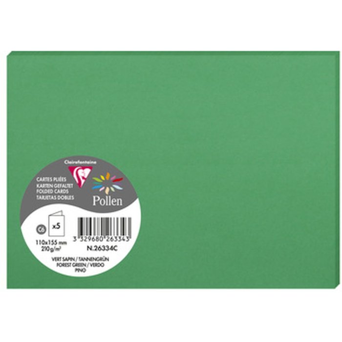 5 dubbele kaarten pollen spar groen - 110x155 mm