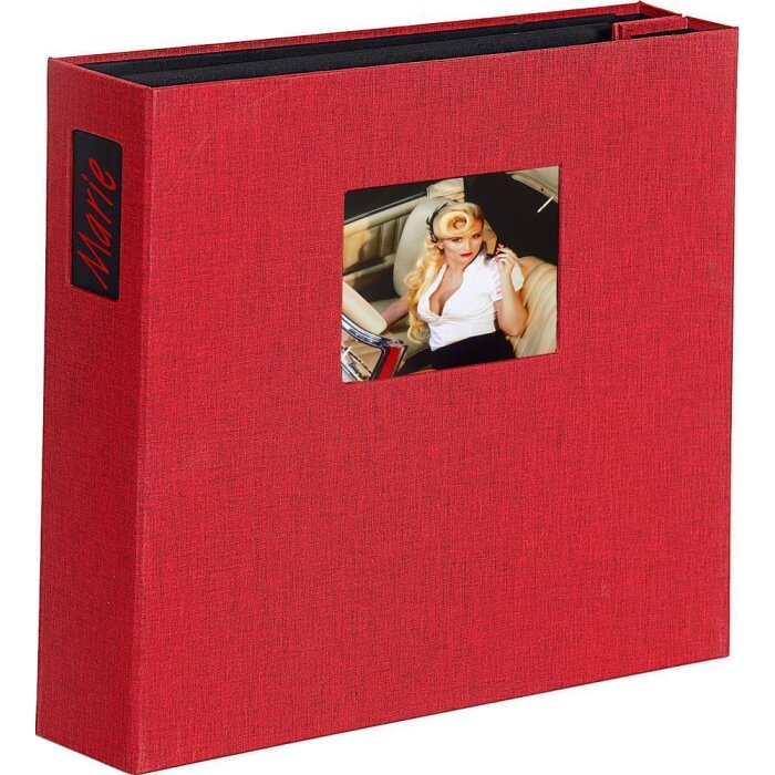 HNFD Fotoalbum Lona rood linnen 1000 fotos 34,5x33 cm 168 zwarte paginas