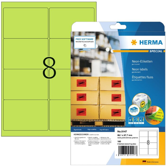 Etiketten a4 neon-groen 99,1x67,7 mm papier mat 160 st.