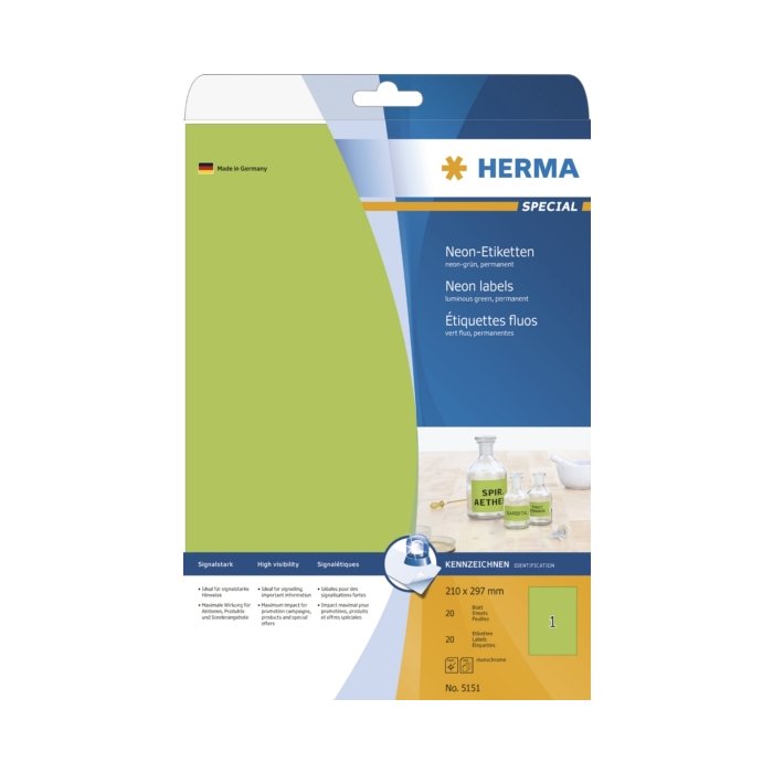 Etiketten a4 neon-groen 210x297 mm papier mat 20 st.