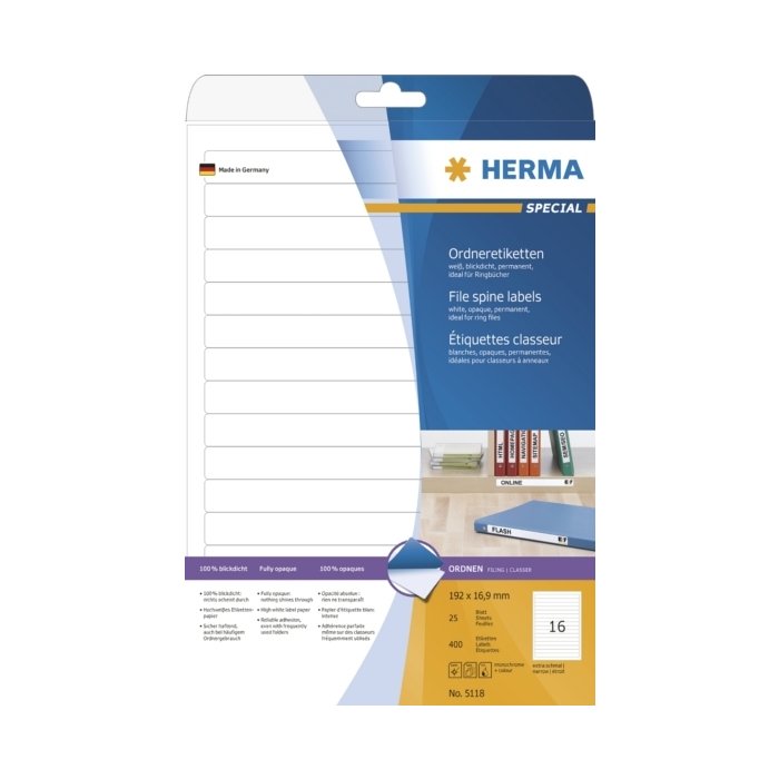 Mapetiketten a4 wit 192x16,9 mm papier mat ondoorzichtig 400 st.