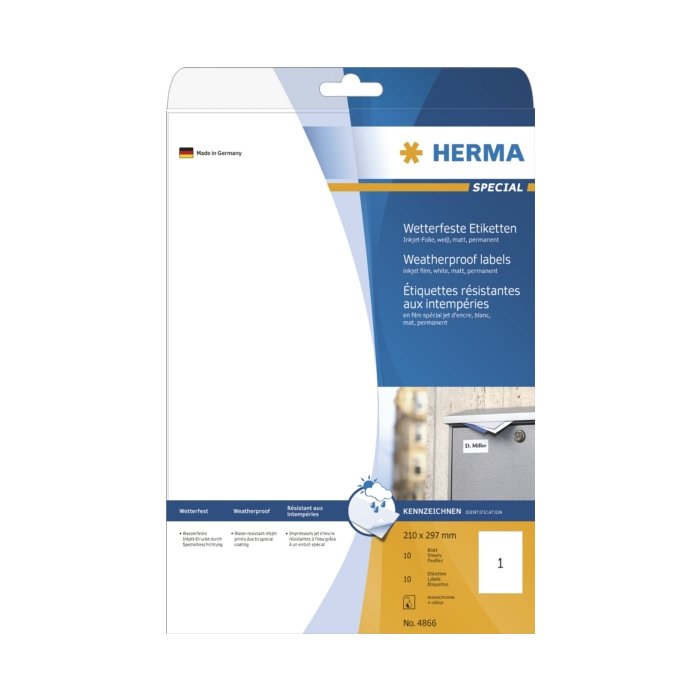 Inkjet etiketten a4 wit 210x297 mm weerbestendige folie mat 10 st.
