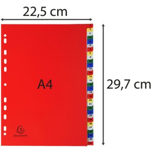 Registers van pp gekleurd met gedrukte nummers 31-delig