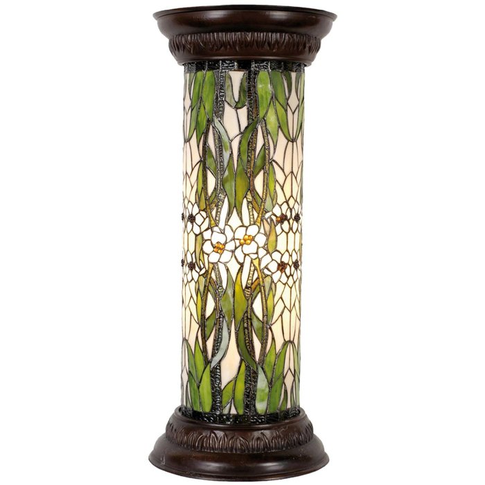 LumiLamp 5LL-5539 Tiffany Zuil Ø 31x78 cm Groen Wit Glas Bloemen Rond