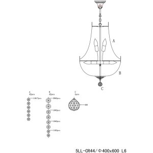 Glas-ijzeren kroonluchter ø 40 cm - 5ll-cr44...