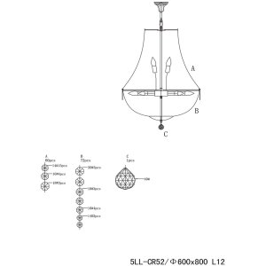 Glas/ijzeren kroonluchter ø 60 cm - 5ll-cr52...