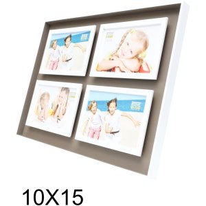 Fotolijst taupe-wit hout 4 fotos 10x15 cm