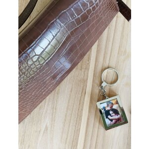Foto sleutelhanger met muntje voor winkelwagen zilver metaal 3,5 x4,5 cm s59nc