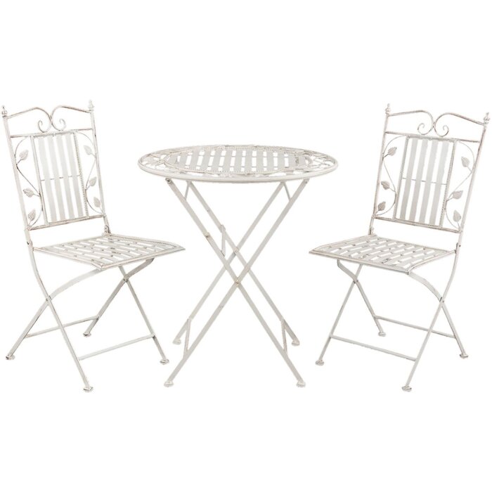 Tafel met 2 stoelen Clayre en Eef 5y0385 - ø 70x77 cm - 40x52x93 cm (2) distressed wit