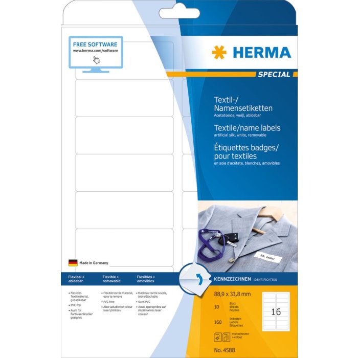 Herma speciale naametiketten, verwijderbaar, a4, 88,9 x 33,8 mm, wit, gemaakt van acetaatzijde, bedrukbaar