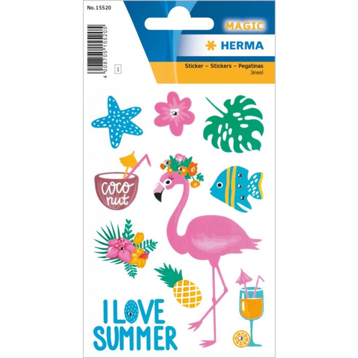 Herma magische sticker i love summer met glittersteentjes