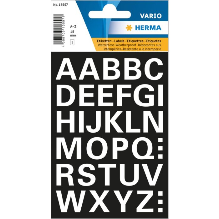 Herma Letters 15 mm a-z wit, weerbestendige folie