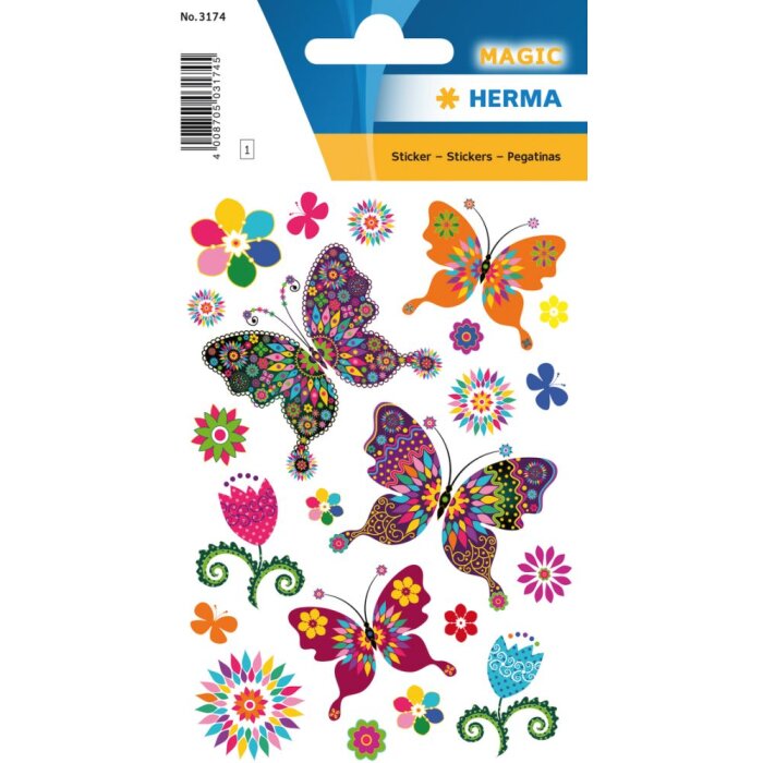 Herma magische sticker vlinder variëteit, glitter folie
