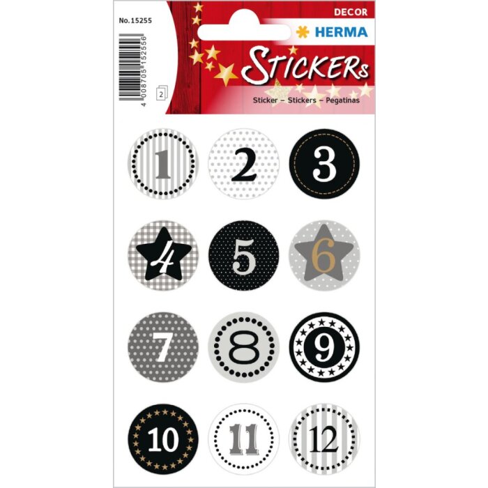 Herma decor Advent Kalender Stickers 1-24, Zwart Goud Embossing