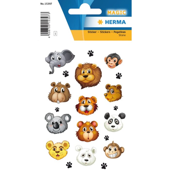 Herma magische sticker dierengezichten, Steen
