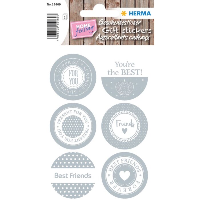 Herma home Sticker home Cadeau Sticker Vrienden, zilver embossing