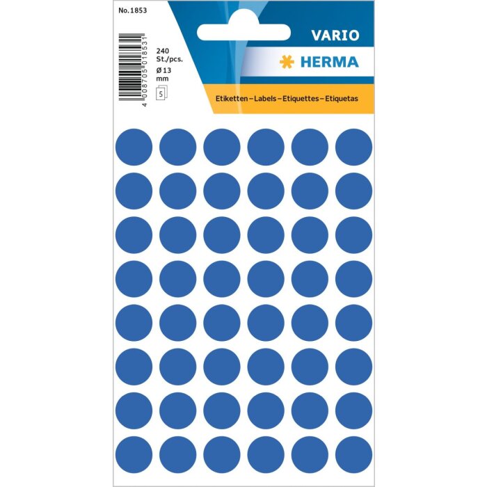Multifunctionele etiketten blauw ø 12 mm rond papier mat 240 st.