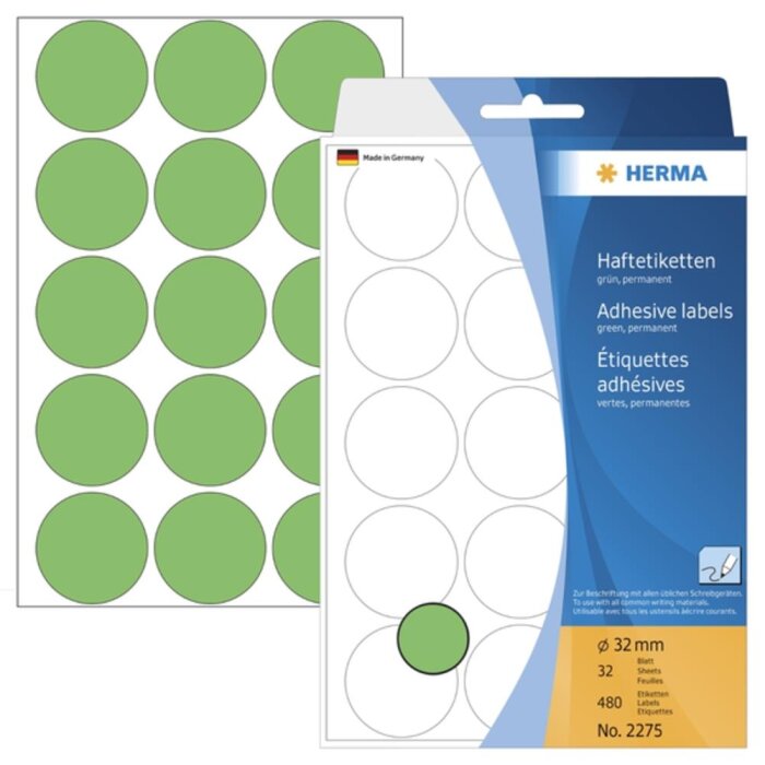 Multifunctionele etiketten groen ø 32 mm rond papier mat 480 st.