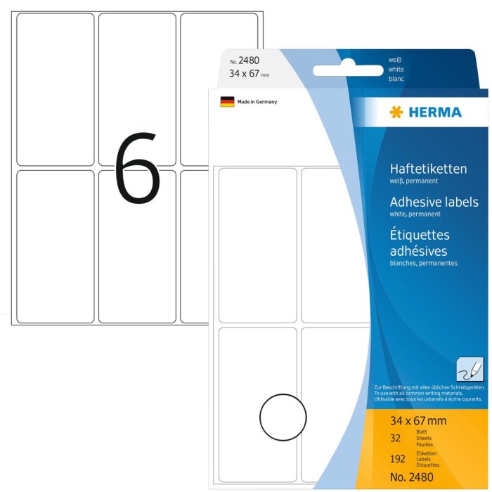 Multifunctionele etiketten wit 34x67 mm papier mat 192 st.