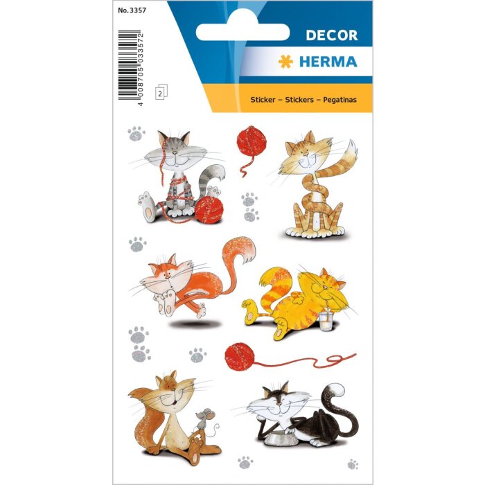 Herma Sticker decor Grappige Katten glinsterde