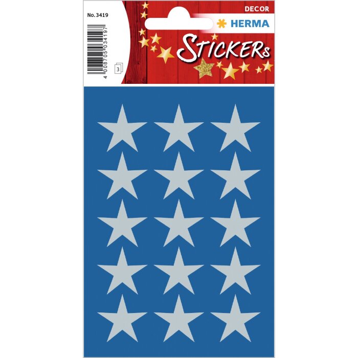herma sticker sterretjes 5-puntig, zilver ø 22 mm