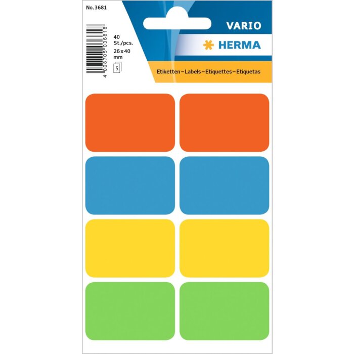 Multifunctionele etiketten gekleurd assorti vario 2,6x4 cm