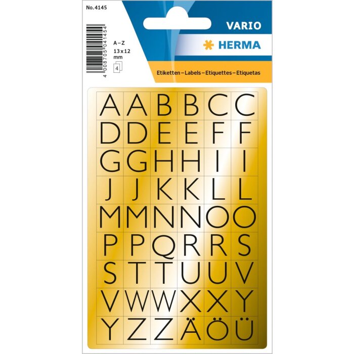 herma letters 13x12 mm a-z goudfolie zwart 4 vellen
