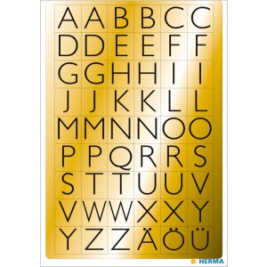 herma letters 13x12 mm a-z goudfolie zwart 4 vellen
