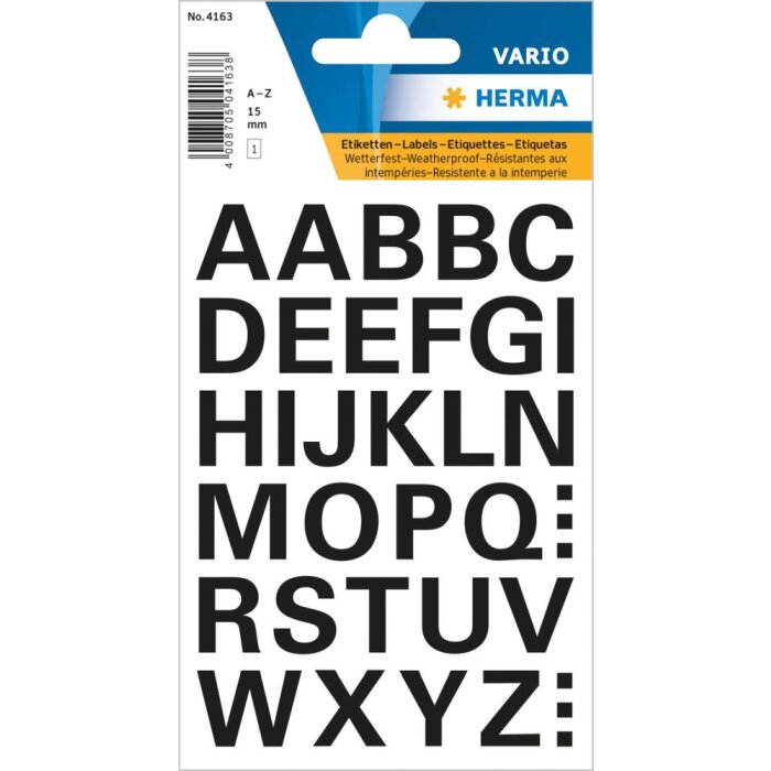 vario letters a-z, zwart 15 mm