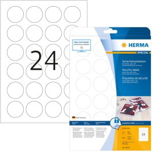 Veiligheidsetiketten wit ø 40 mm rond extreem sterk klevende folie mat 600 st.
