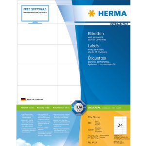 Etiketten Premium a4, wit 70x36 mm papier mat 12000 st.