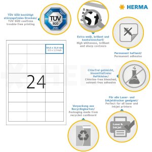 Etiketten Premium a4, wit 64,6x33,8 mm papier mat 4800 st.