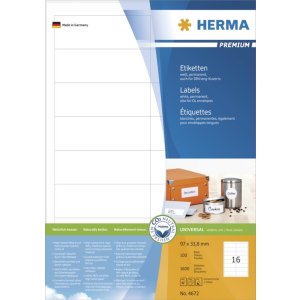 Etiketten Premium a4, wit 97x33,8 mm papier mat 1600 st.