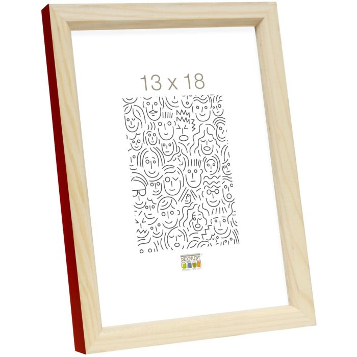 s233h4 Houten lijst in natuurkleur met rode buitenrand 13x18 cm