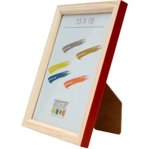 s233h4 Houten lijst in natuurkleur met rode buitenrand 13x18 cm