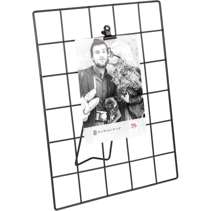 Staaf metalen rooster met clip voor 1 foto, zwart 15x20 cm