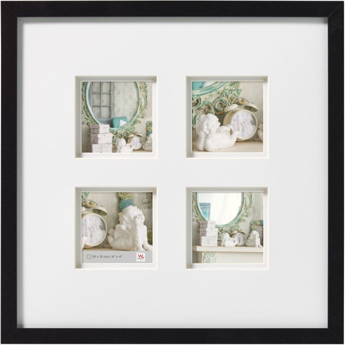 Stockholm 3D houten fotolijst galerij 4 fotos 10x10 cm zwart