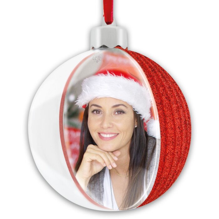 Foto Sneeuwbol 10x10 cm Kerstboom Hanger rood