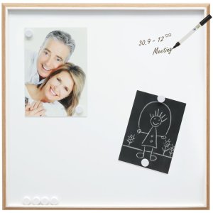Magneetbord met houten kleurbalk en witte rand 40x40 cm