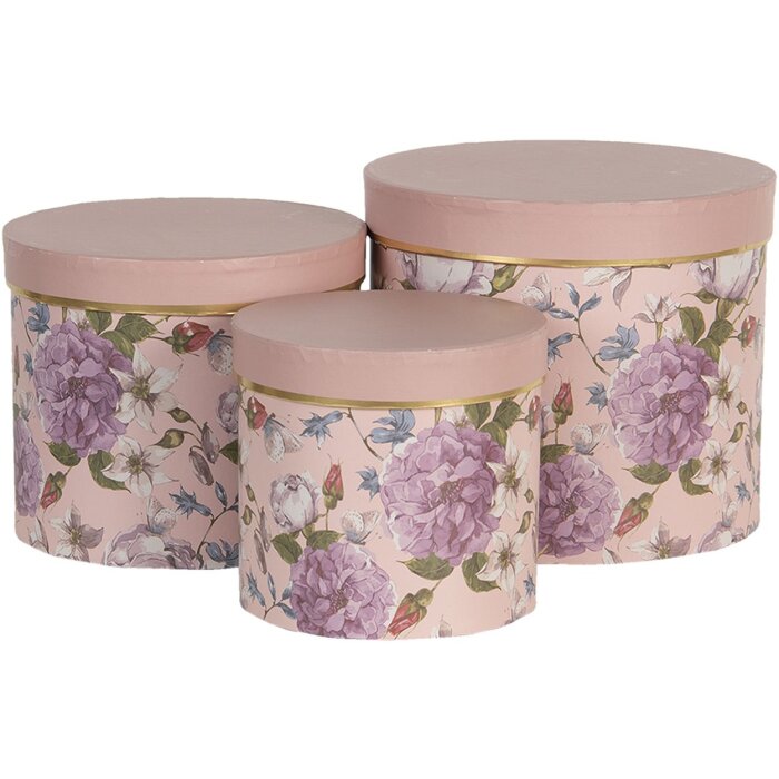 Hoedendoos (set van 3) ø 20x17 - ø 17x15 - ø 14x13 cm roze 64742