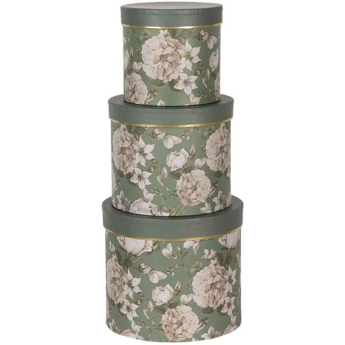 Hoedendoos (set van 3) ø 20x17 - ø 17x15 - ø 14x13 cm groen 64743