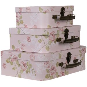 Decoratie Koffer (set van 3) 30x21x9-25x18x9-20x16x8 cm roze 64751