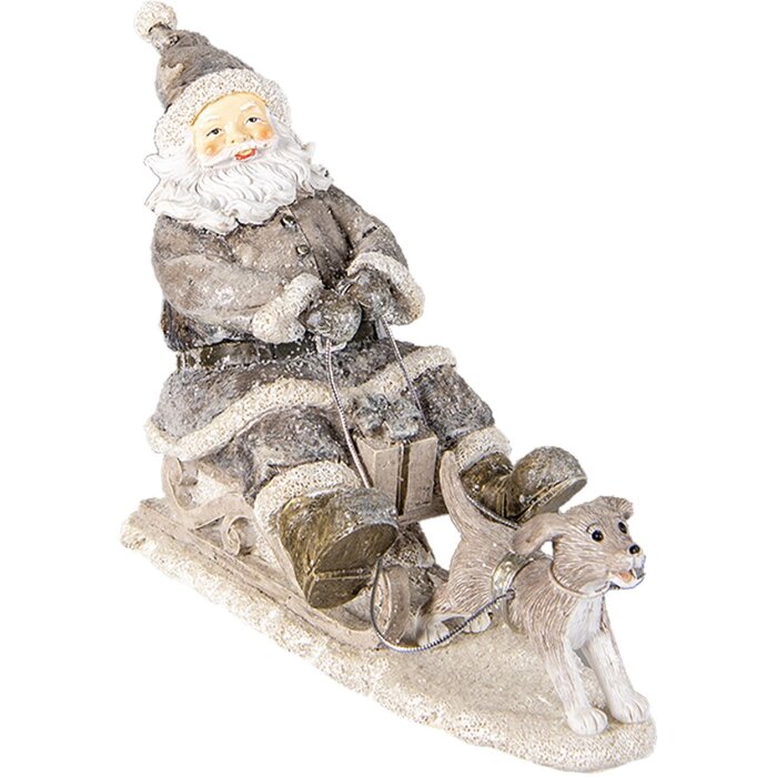 Decoratie kerstman op arreslee grijs 24x8x16 cm 6pr3472