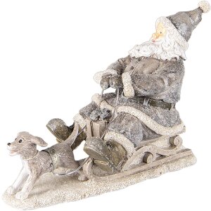 Decoratie kerstman op arreslee grijs 24x8x16 cm 6pr3472