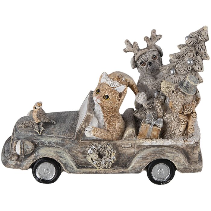 Decoratie Dieren in Auto veelkleurig 16x8x11 cm 6pr4639
