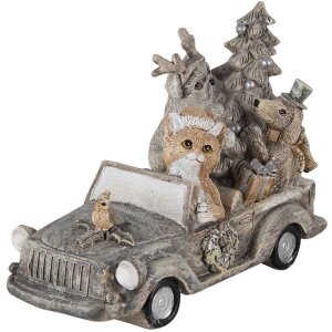 Decoratie Dieren in Auto veelkleurig 16x8x11 cm 6pr4639