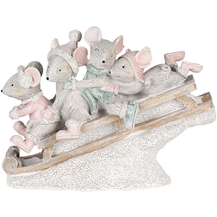Decoratie Muizen op Slede veelkleurig 15x5x11 cm 6pr4709