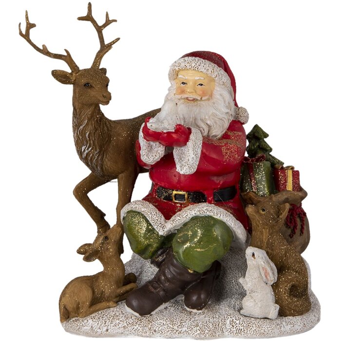 Decoratie Kerstman met dieren veelkleurig 18x13x19 cm 6pr4721