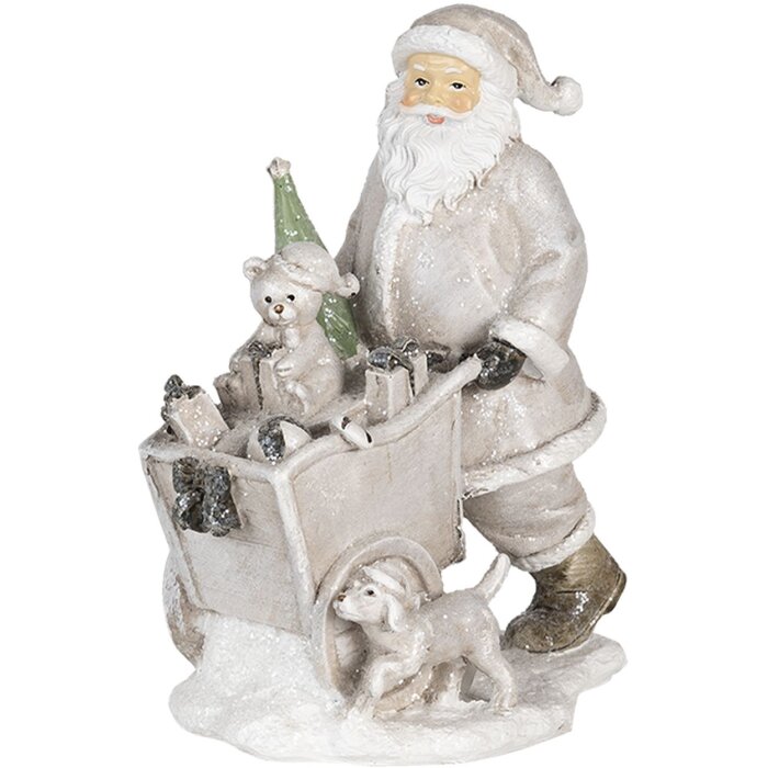 Decoratie kerstman met wagen zilver 12x8x15 cm 6pr4728